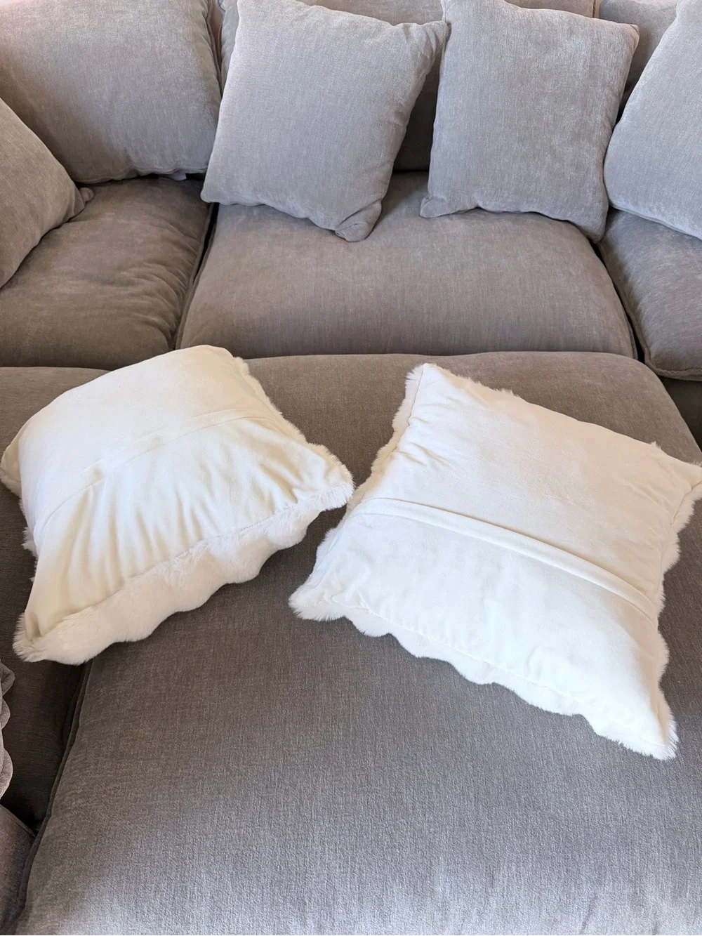 Pair of super soft white fluffy square pillows